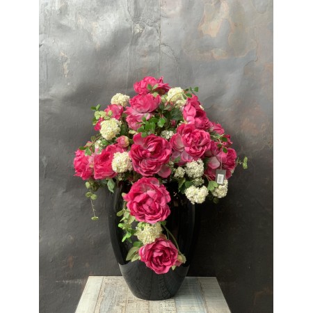 Chậu Sorel Đen Trồng Hoa Mẫu Đơn Phối Tú Cầu